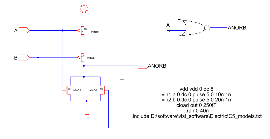 Electric Software example projects a two input NOR gate